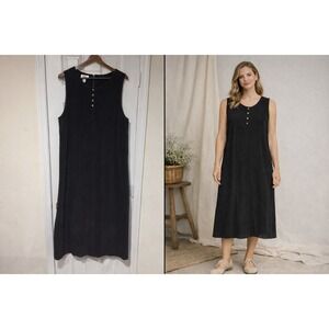 Vintage Talbots Corduroy‎ Maxi Dress – Women's 14 Black